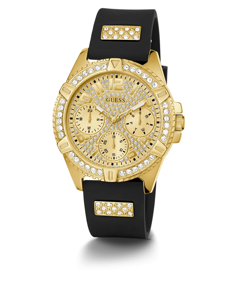 Guess Womens Silicone Watches GUESS Ladies Black Gold Tone Multi-function Watch