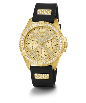 Guess Womens Silicone Watches GUESS Ladies Black Gold Tone Multi-function Watch