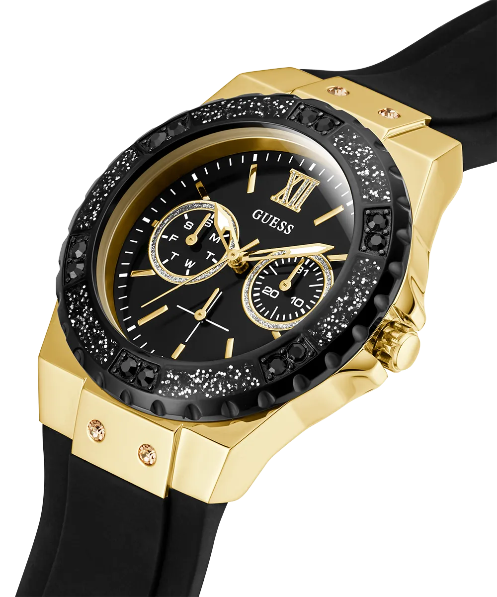 Guess Womens Silicone Watches GUESS Ladies Black Gold Tone Multi-function Watch