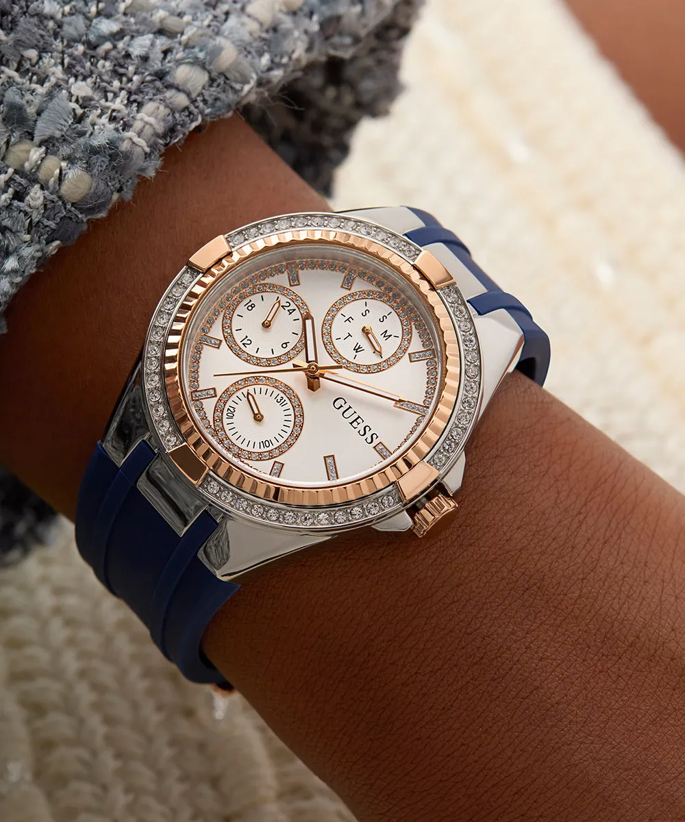 Guess Womens Silicone Watches GUESS Ladies Blue 2-Tone Multi-function Watch