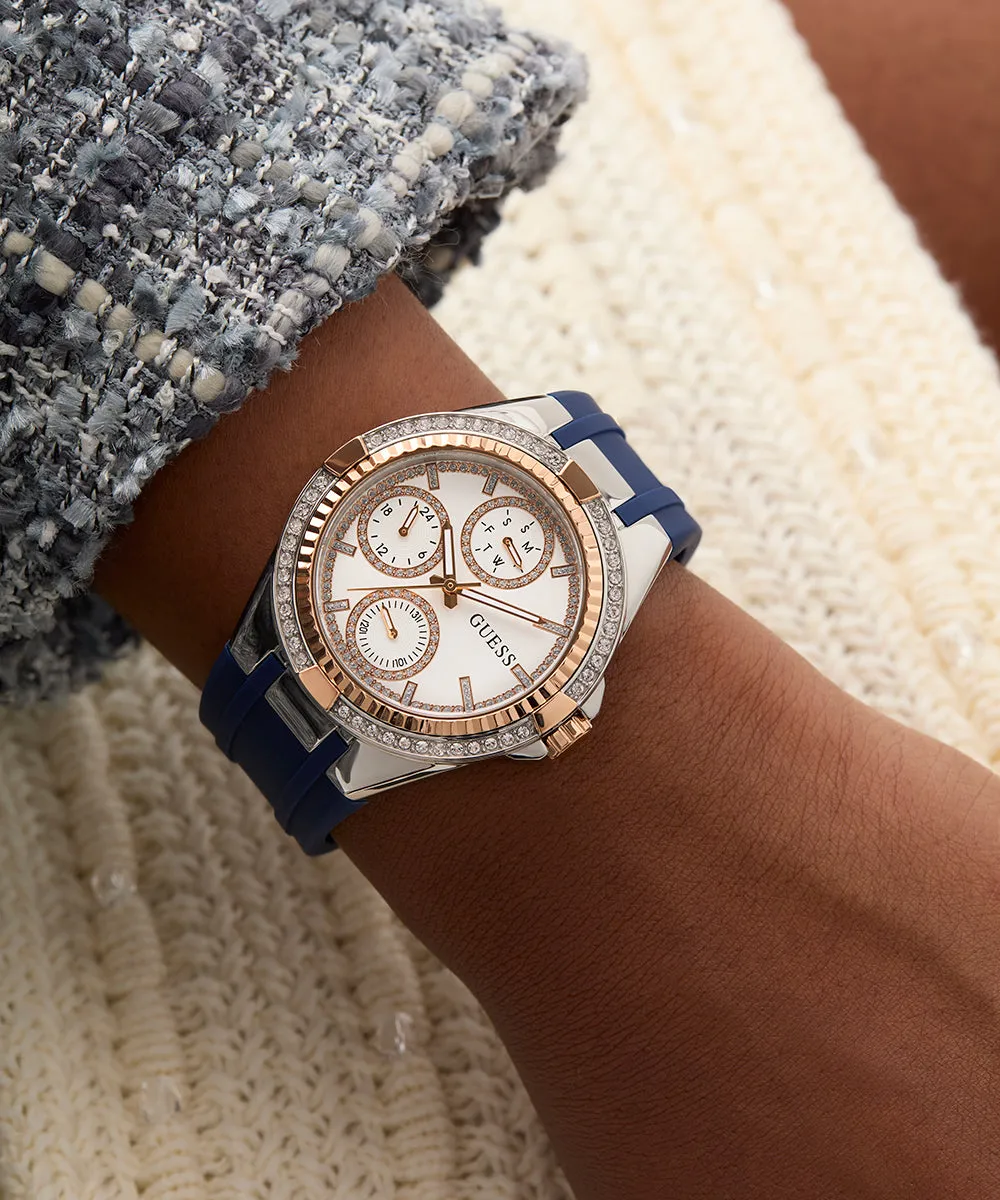 Guess Womens Silicone Watches GUESS Ladies Blue 2-Tone Multi-function Watch