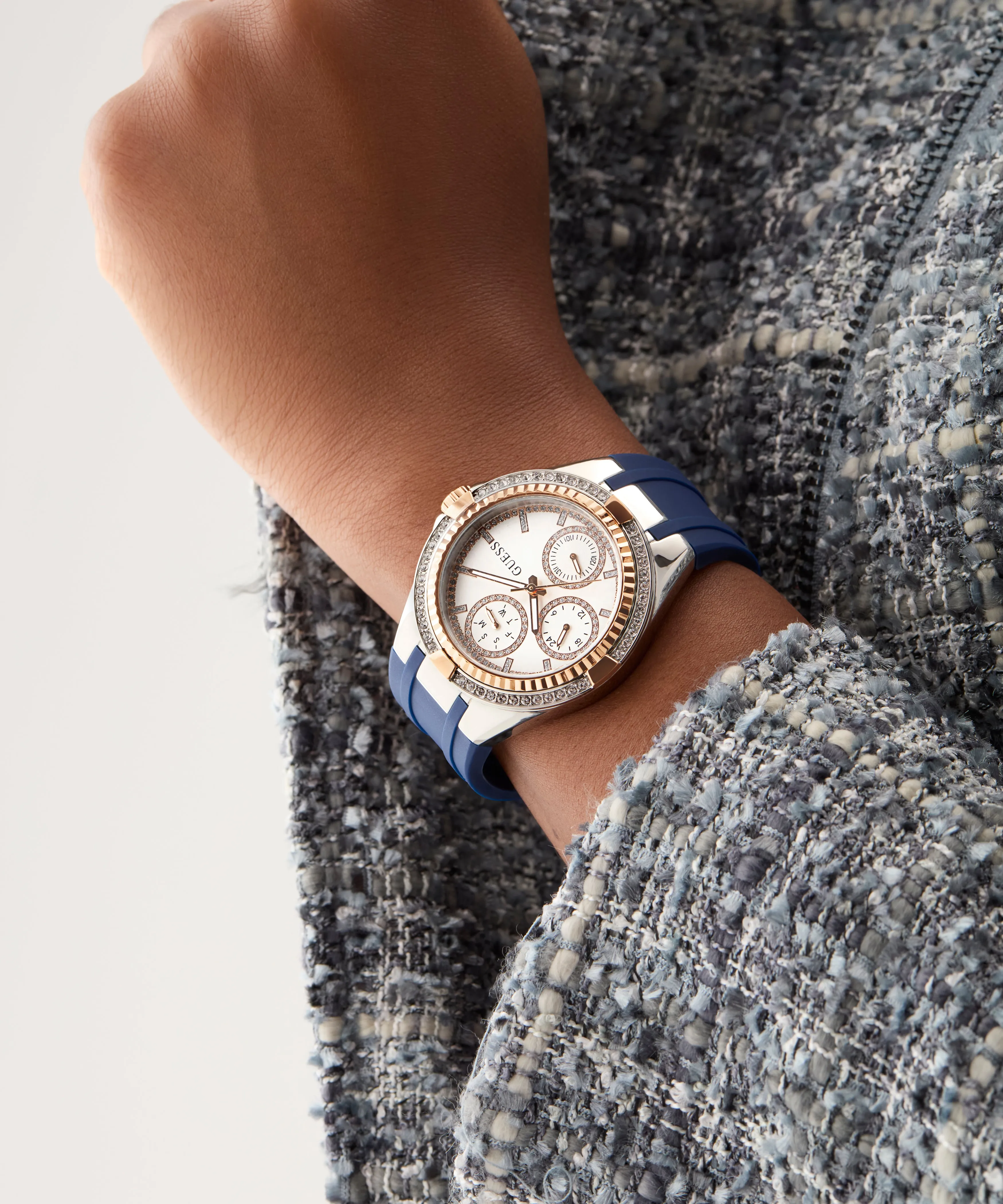 Guess Womens Silicone Watches GUESS Ladies Blue 2-Tone Multi-function Watch