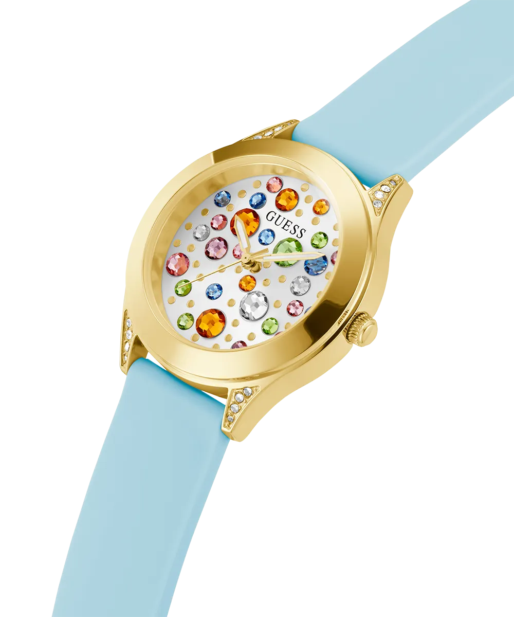 Guess Womens Silicone Watches GUESS Ladies Blue Gold Tone Analog Watch