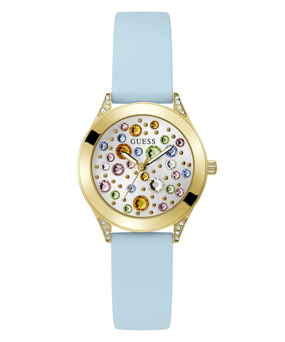 Guess Womens Silicone Watches GUESS Ladies Blue Gold Tone Analog Watch