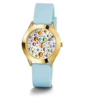 Guess Womens Silicone Watches GUESS Ladies Blue Gold Tone Analog Watch