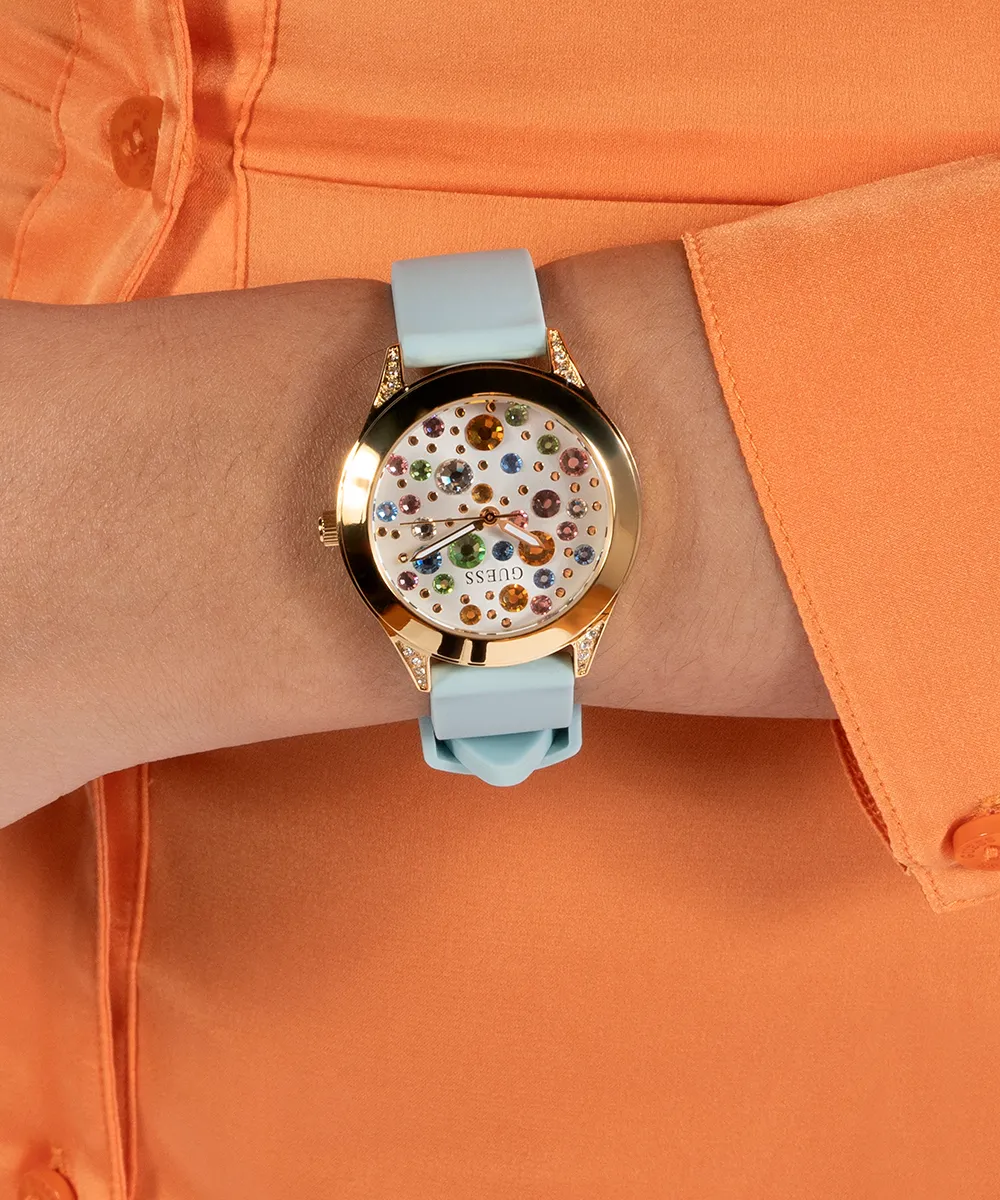 Guess Womens Silicone Watches GUESS Ladies Blue Gold Tone Analog Watch