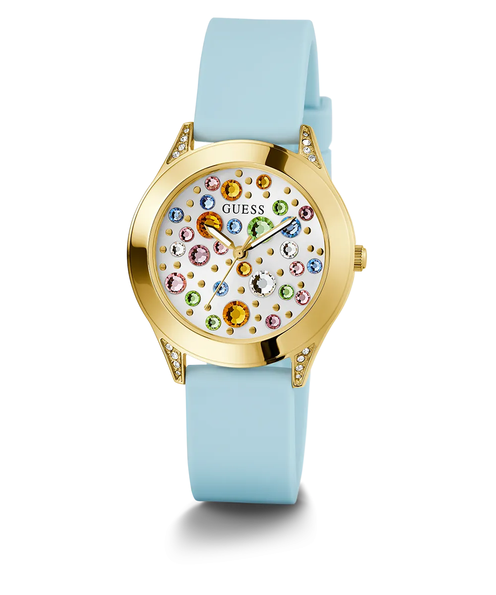 Guess Womens Silicone Watches GUESS Ladies Blue Gold Tone Analog Watch