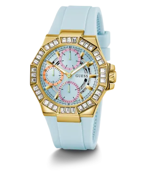 Guess Womens Silicone Watches GUESS Ladies Blue Gold Tone Multi-function Watch