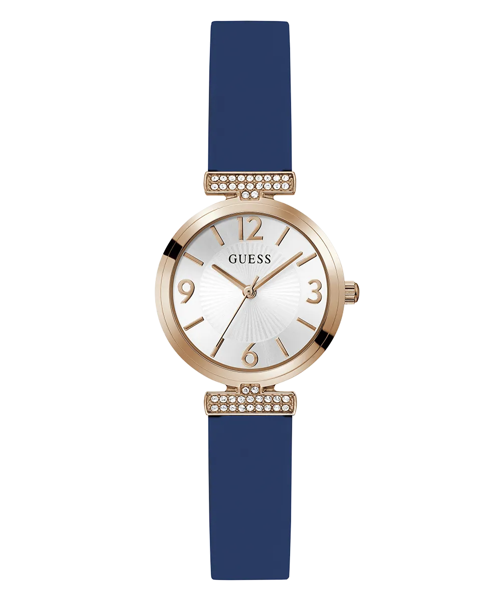 Guess Womens Silicone Watches GUESS Ladies Blue Rose Gold Tone Analog Watch