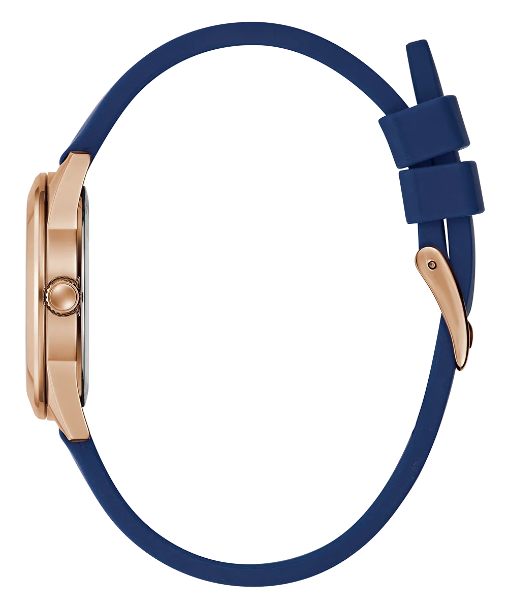 Guess Womens Silicone Watches GUESS Ladies Blue Rose Gold Tone Analog Watch