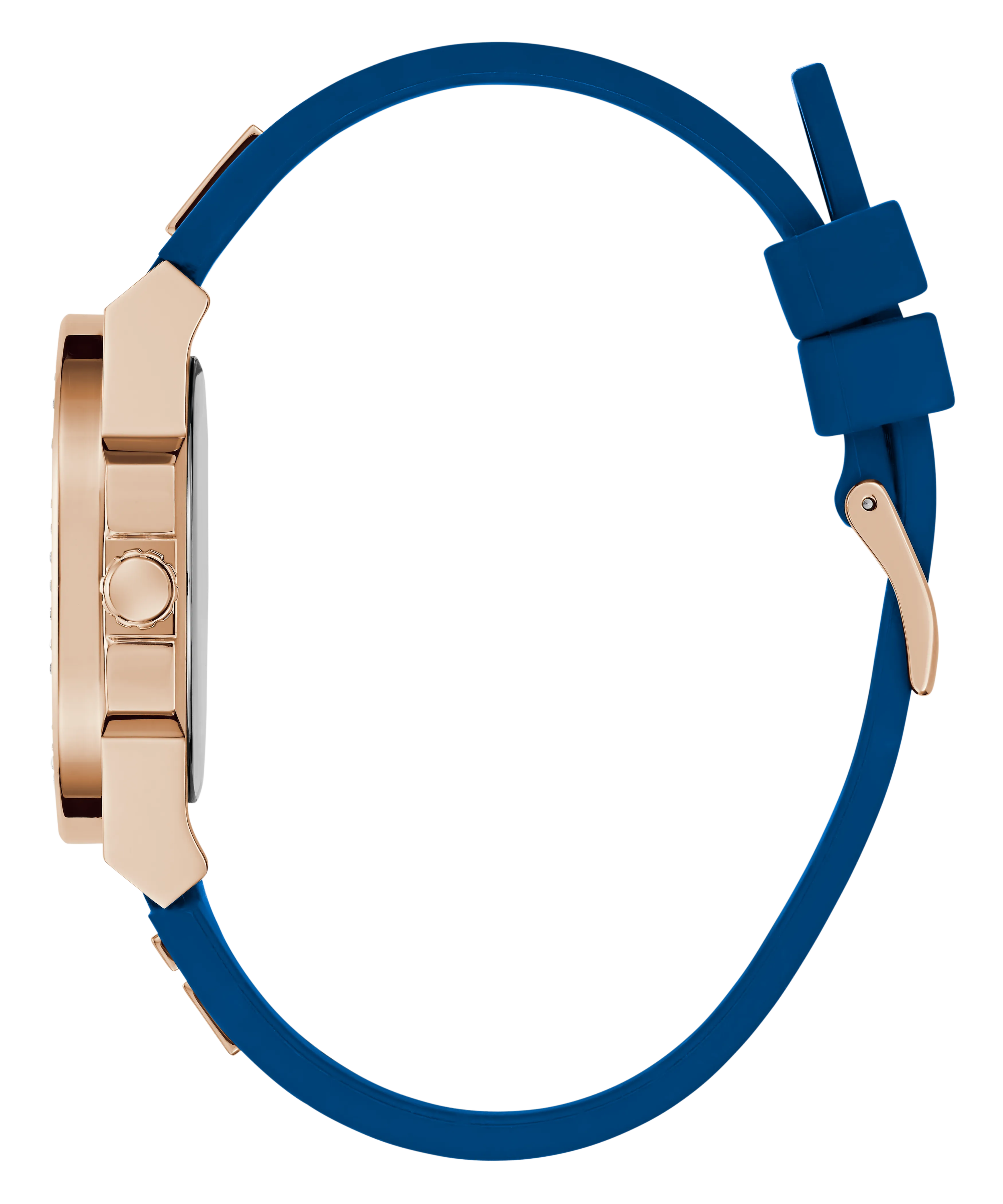Guess Womens Silicone Watches GUESS Ladies Blue Rose Gold Tone Analog Watch