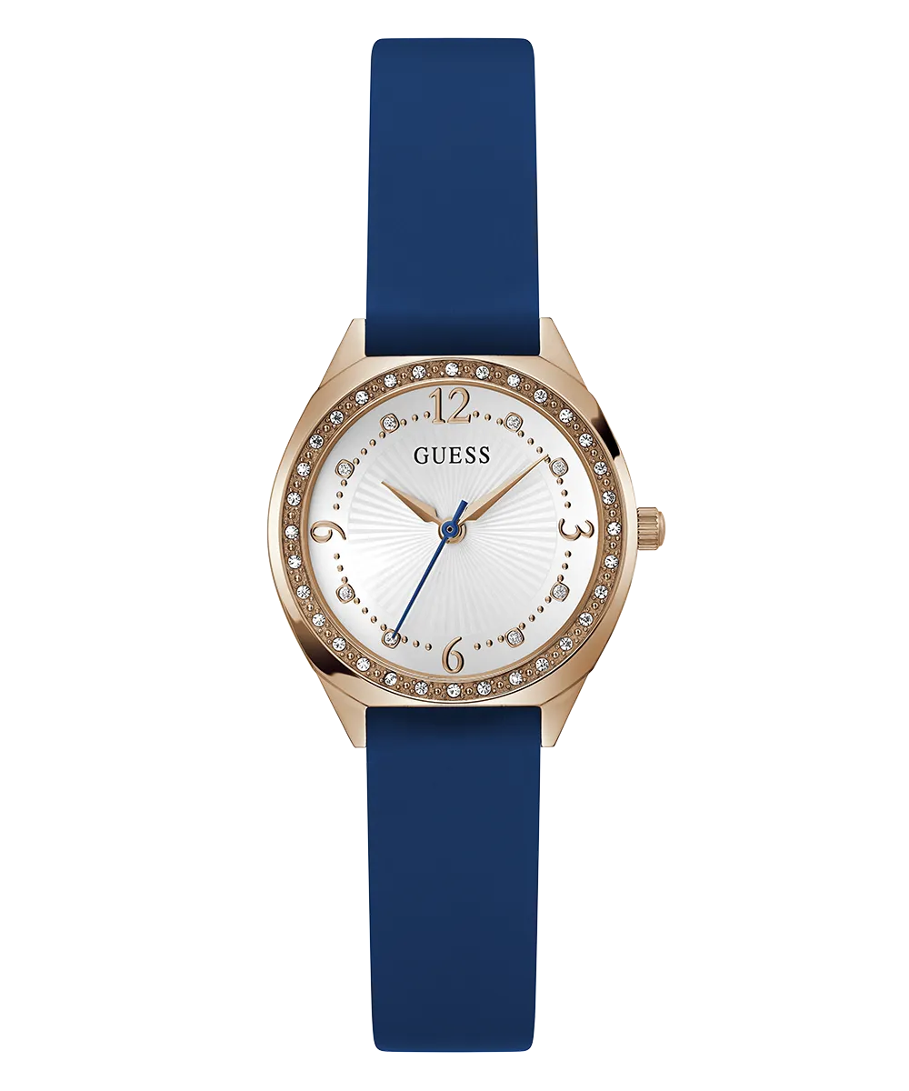 Guess Womens Silicone Watches GUESS Ladies Blue Rose Gold Tone Analog Watch