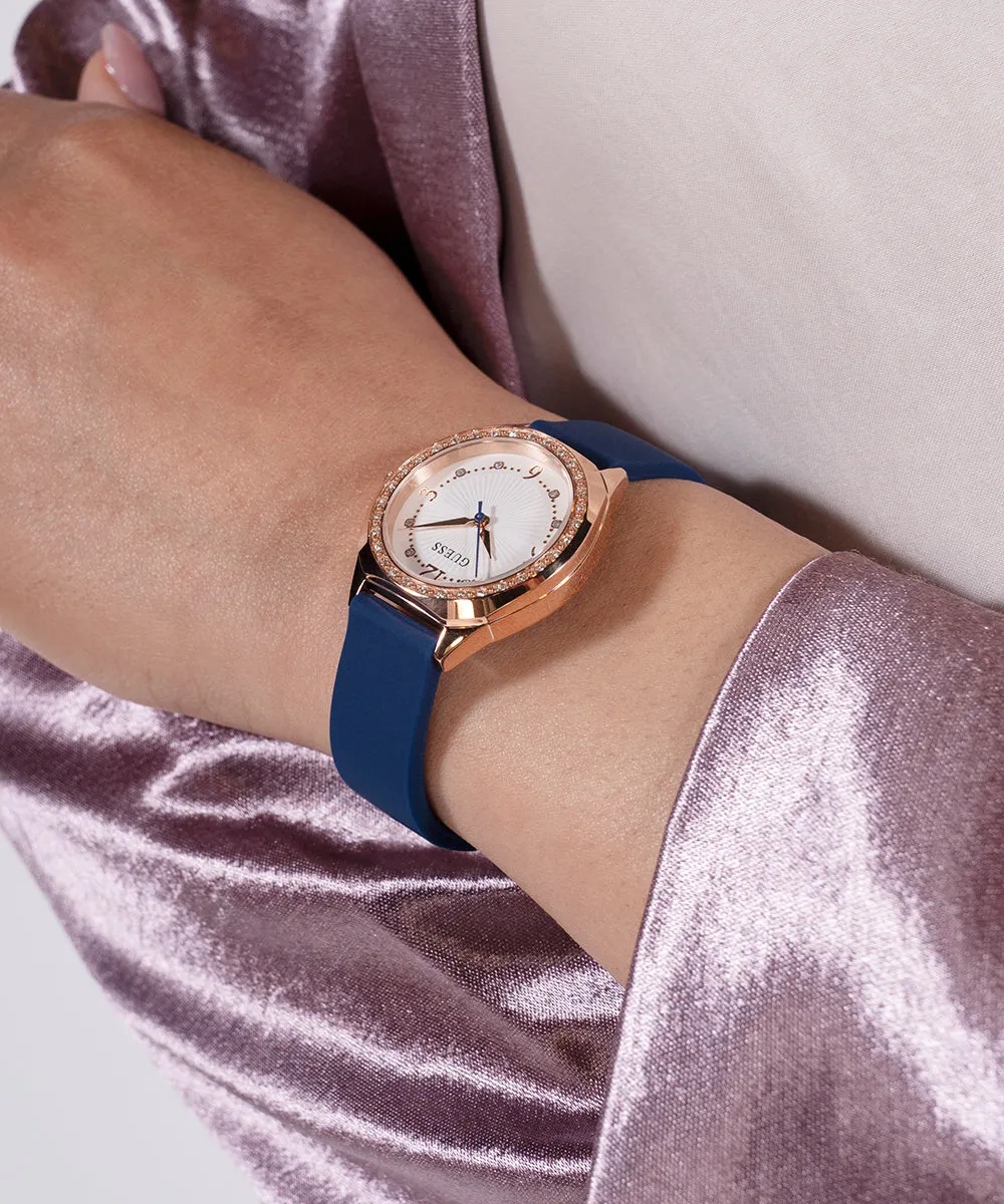 Guess Womens Silicone Watches GUESS Ladies Blue Rose Gold Tone Analog Watch