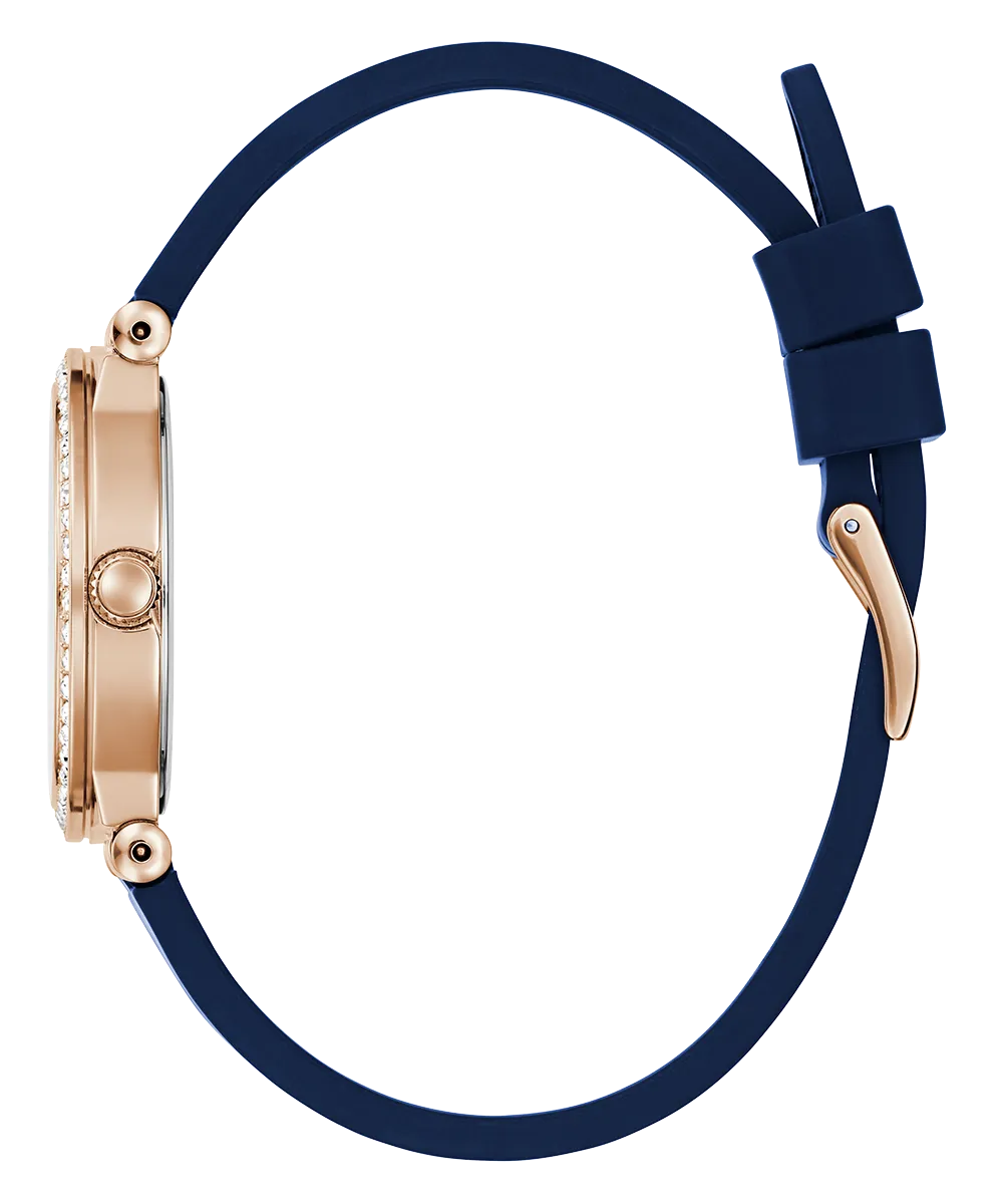 Guess Womens Silicone Watches GUESS Ladies Blue Rose Gold Tone Analog Watch