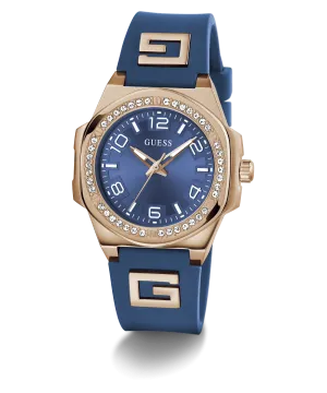 Guess Womens Silicone Watches GUESS Ladies Blue Rose Gold Tone Analog Watch