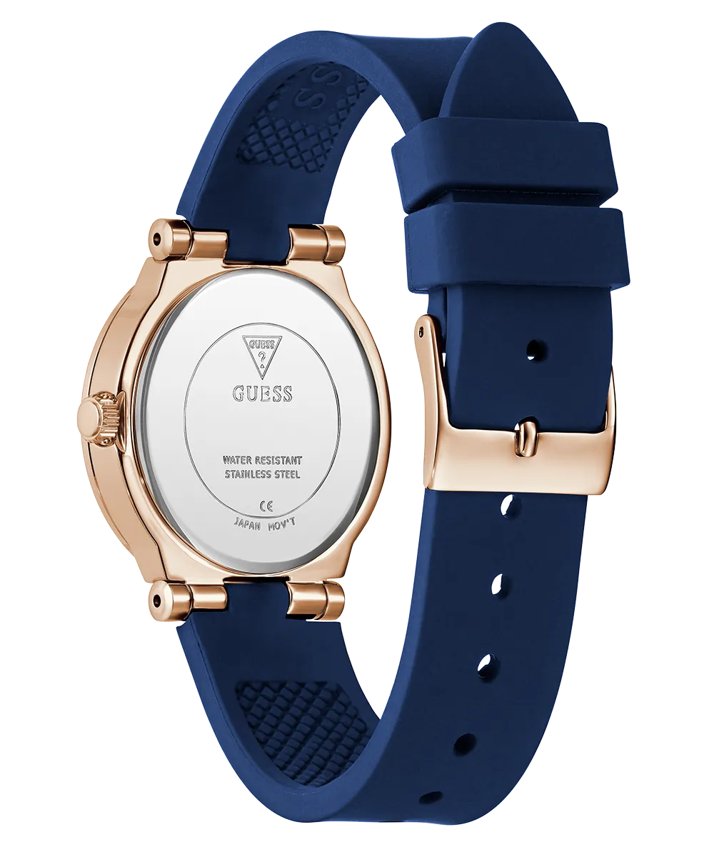 Guess Womens Silicone Watches GUESS Ladies Blue Rose Gold Tone Analog Watch