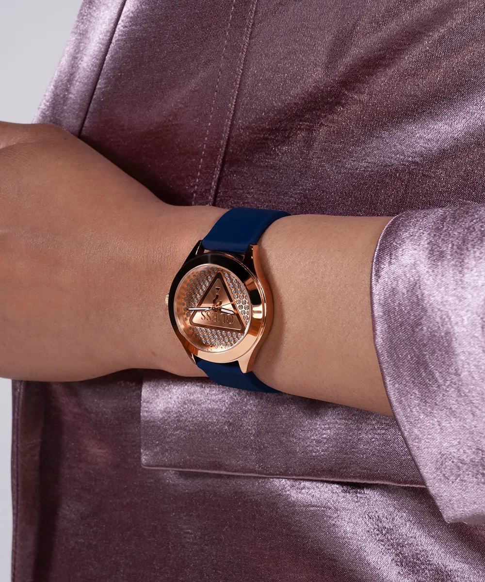 Guess Womens Silicone Watches GUESS Ladies Blue Rose Gold Tone Analog Watch