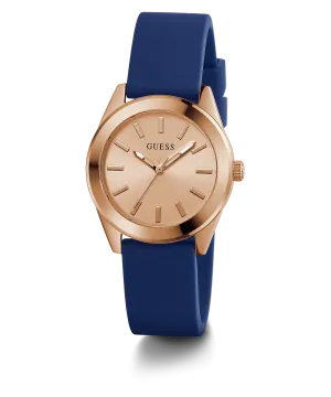 Guess Womens Silicone Watches GUESS Ladies Blue Rose Gold Tone Analog Watch