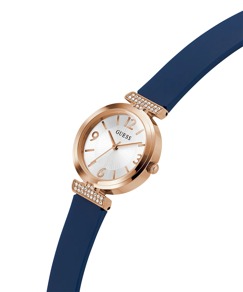 Guess Womens Silicone Watches GUESS Ladies Blue Rose Gold Tone Analog Watch