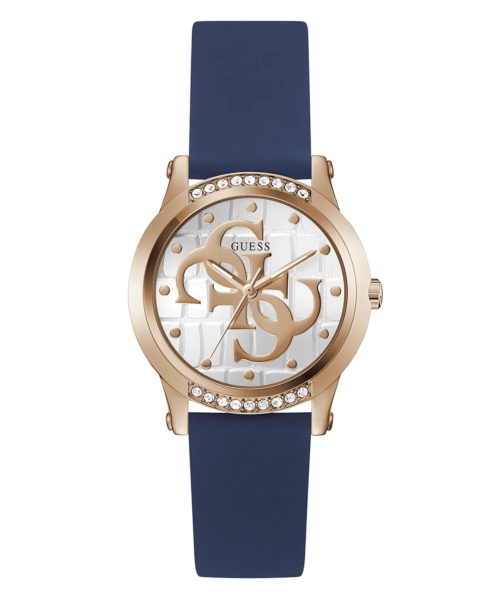 Guess Womens Silicone Watches GUESS Ladies Blue Rose Gold Tone Analog Watch