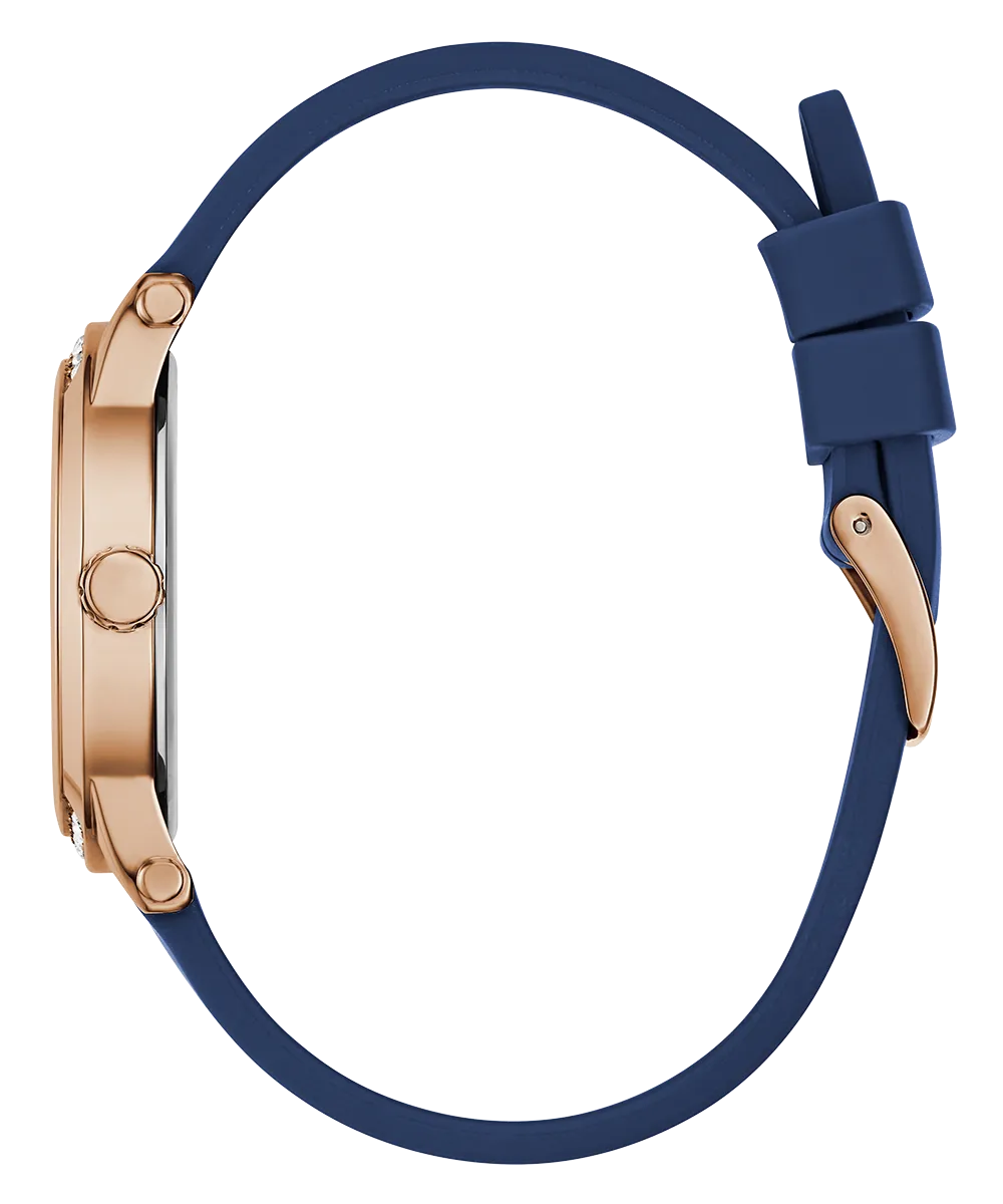 Guess Womens Silicone Watches GUESS Ladies Blue Rose Gold Tone Analog Watch