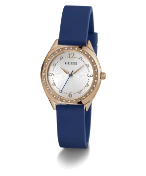 Guess Womens Silicone Watches GUESS Ladies Blue Rose Gold Tone Analog Watch