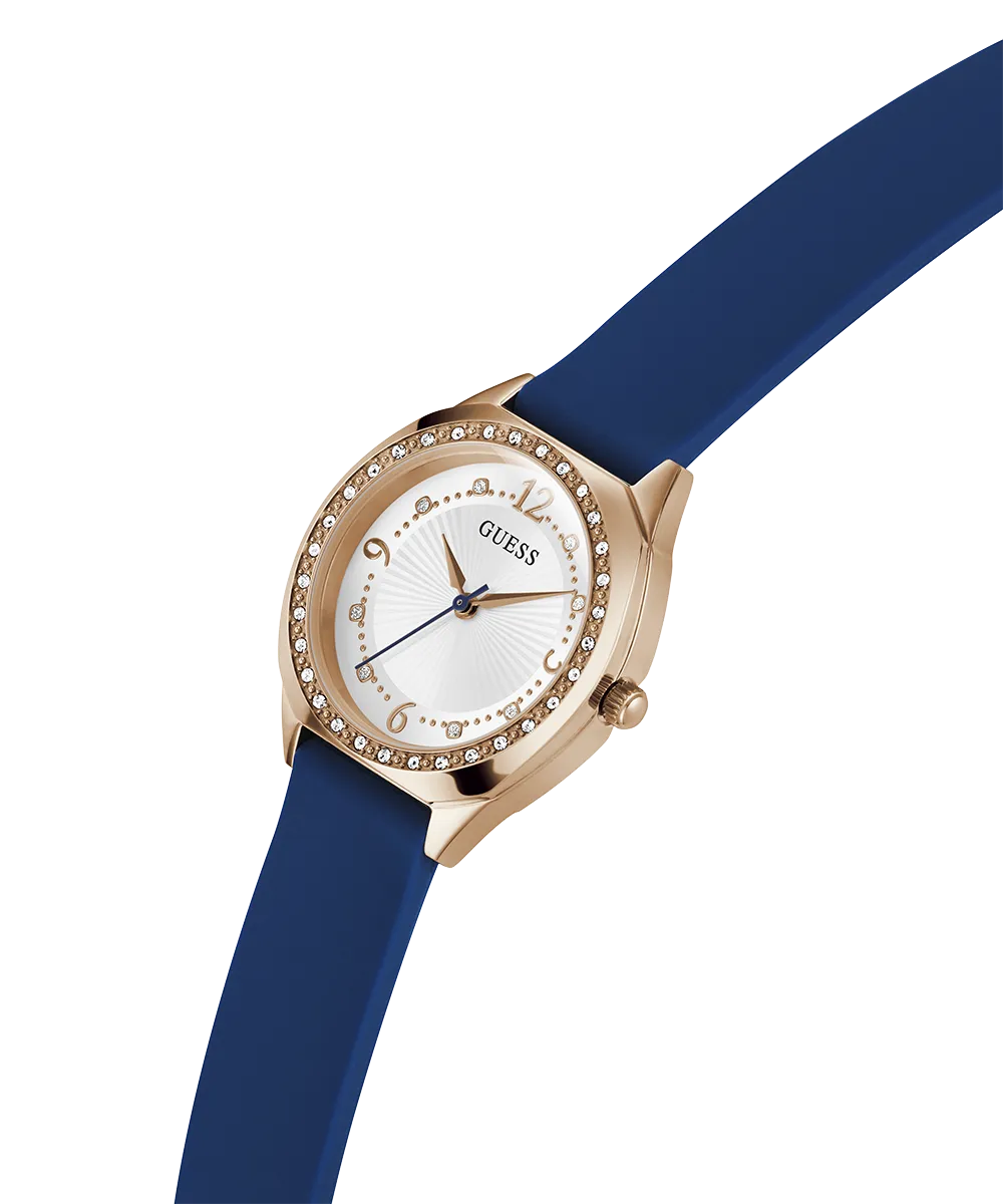 Guess Womens Silicone Watches GUESS Ladies Blue Rose Gold Tone Analog Watch