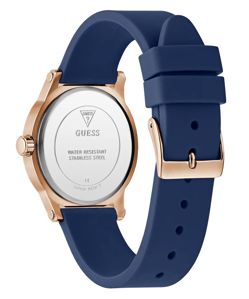 Guess Womens Silicone Watches GUESS Ladies Blue Rose Gold Tone Analog Watch