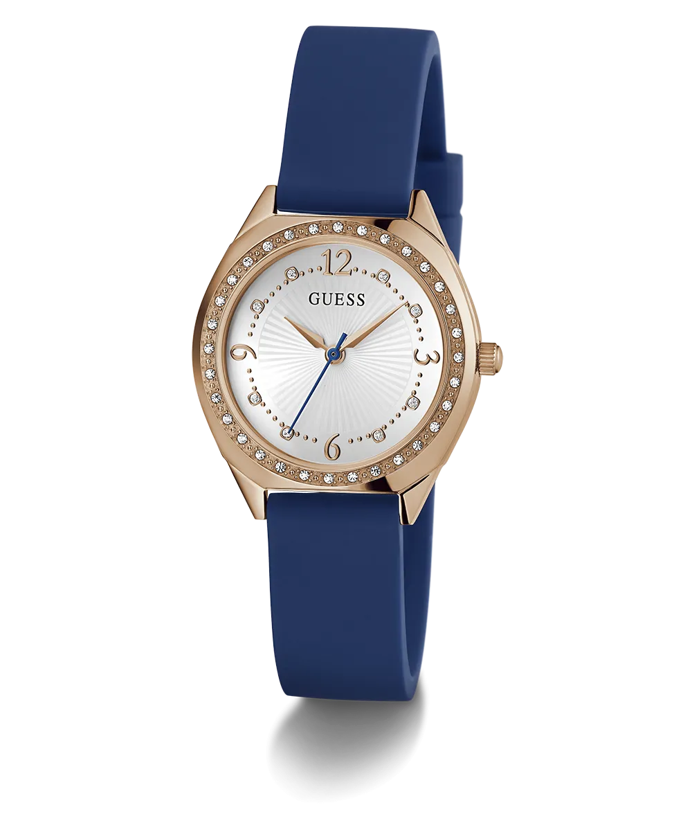 Guess Womens Silicone Watches GUESS Ladies Blue Rose Gold Tone Analog Watch