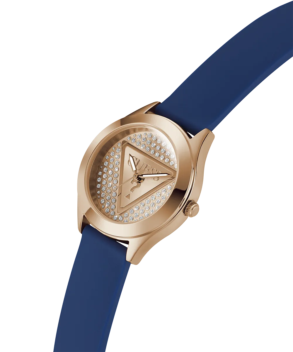 Guess Womens Silicone Watches GUESS Ladies Blue Rose Gold Tone Analog Watch
