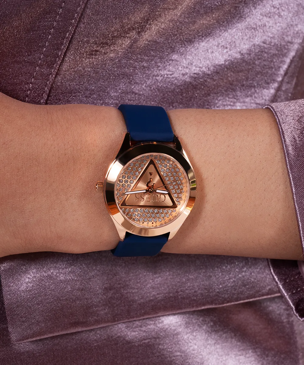 Guess Womens Silicone Watches GUESS Ladies Blue Rose Gold Tone Analog Watch