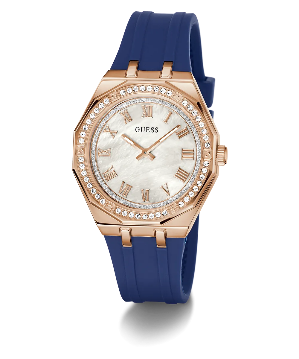 Guess Womens Silicone Watches GUESS Ladies Blue Rose Gold Tone Analog Watch