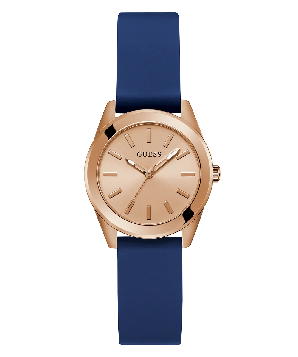 Guess Womens Silicone Watches GUESS Ladies Blue Rose Gold Tone Analog Watch