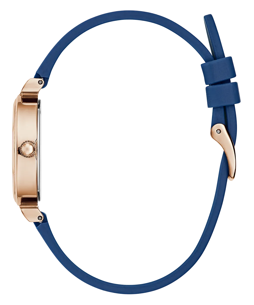 Guess Womens Silicone Watches GUESS Ladies Blue Rose Gold Tone Analog Watch