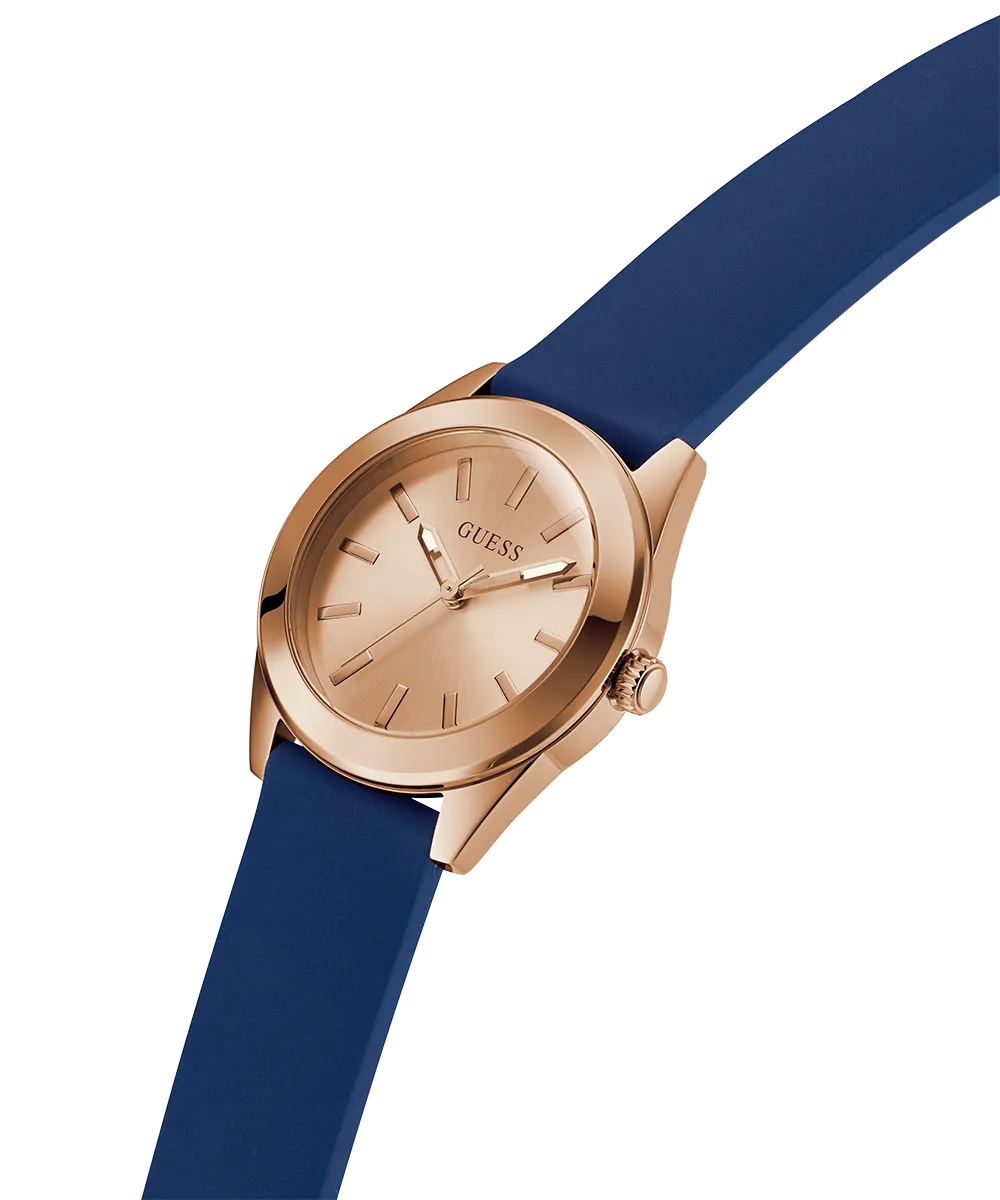 Guess Womens Silicone Watches GUESS Ladies Blue Rose Gold Tone Analog Watch