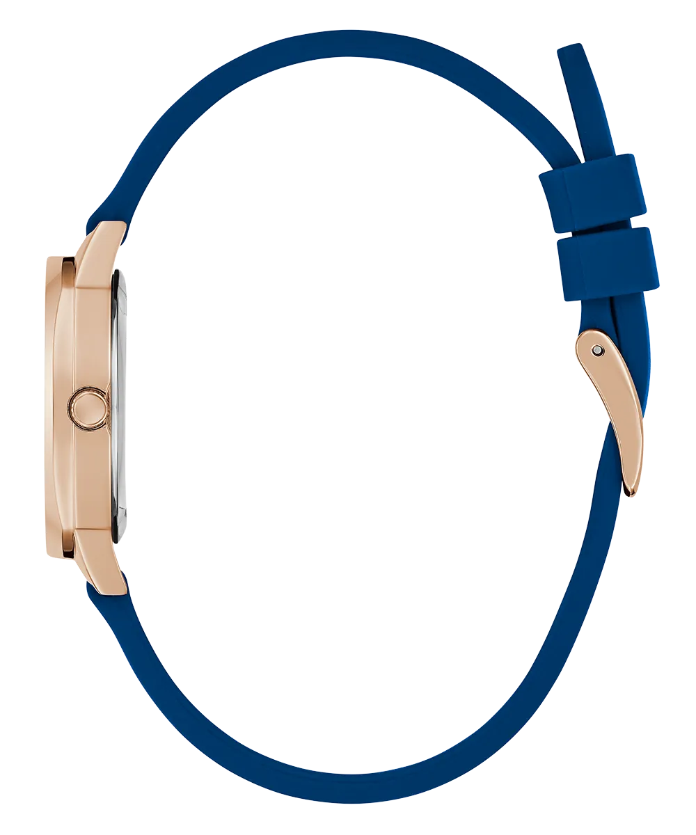 Guess Womens Silicone Watches GUESS Ladies Blue Rose Gold Tone Analog Watch