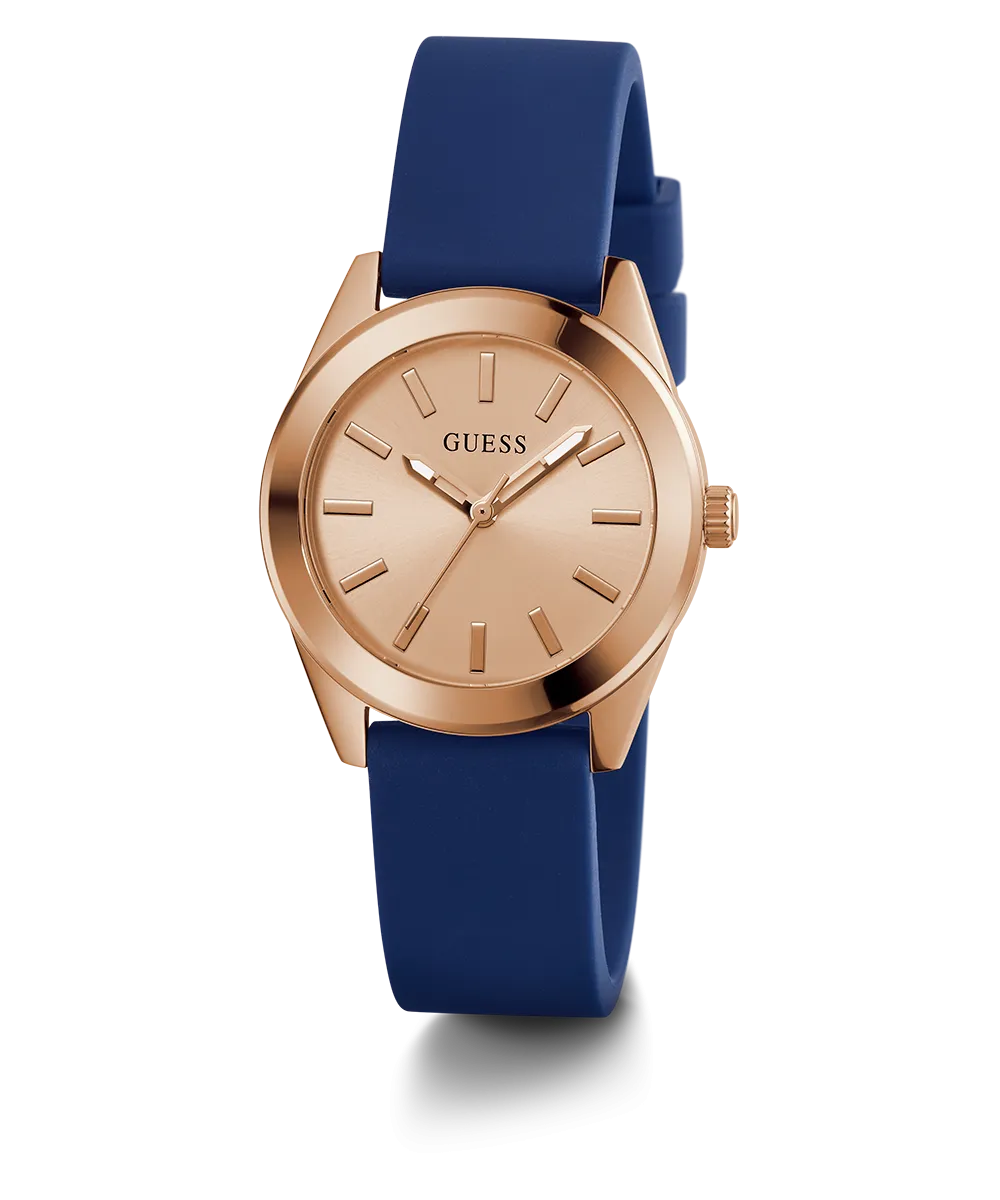 Guess Womens Silicone Watches GUESS Ladies Blue Rose Gold Tone Analog Watch