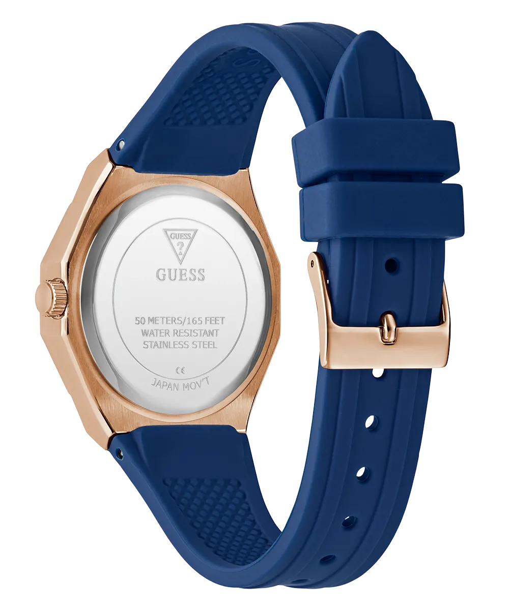 Guess Womens Silicone Watches GUESS Ladies Blue Rose Gold Tone Analog Watch
