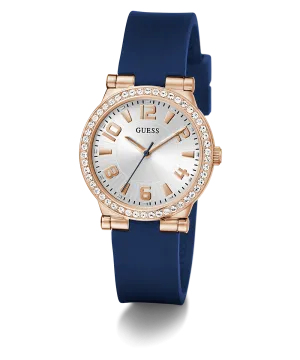Guess Womens Silicone Watches GUESS Ladies Blue Rose Gold Tone Analog Watch