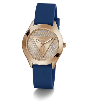 Guess Womens Silicone Watches GUESS Ladies Blue Rose Gold Tone Analog Watch
