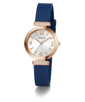 Guess Womens Silicone Watches GUESS Ladies Blue Rose Gold Tone Analog Watch