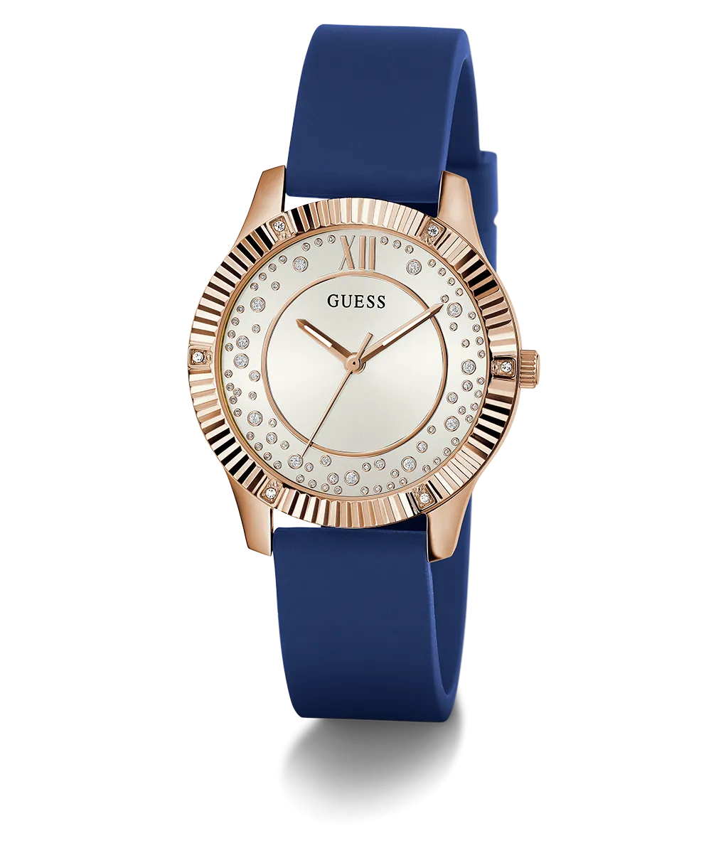 Guess Womens Silicone Watches GUESS Ladies Blue Rose Gold Tone Analog Watch