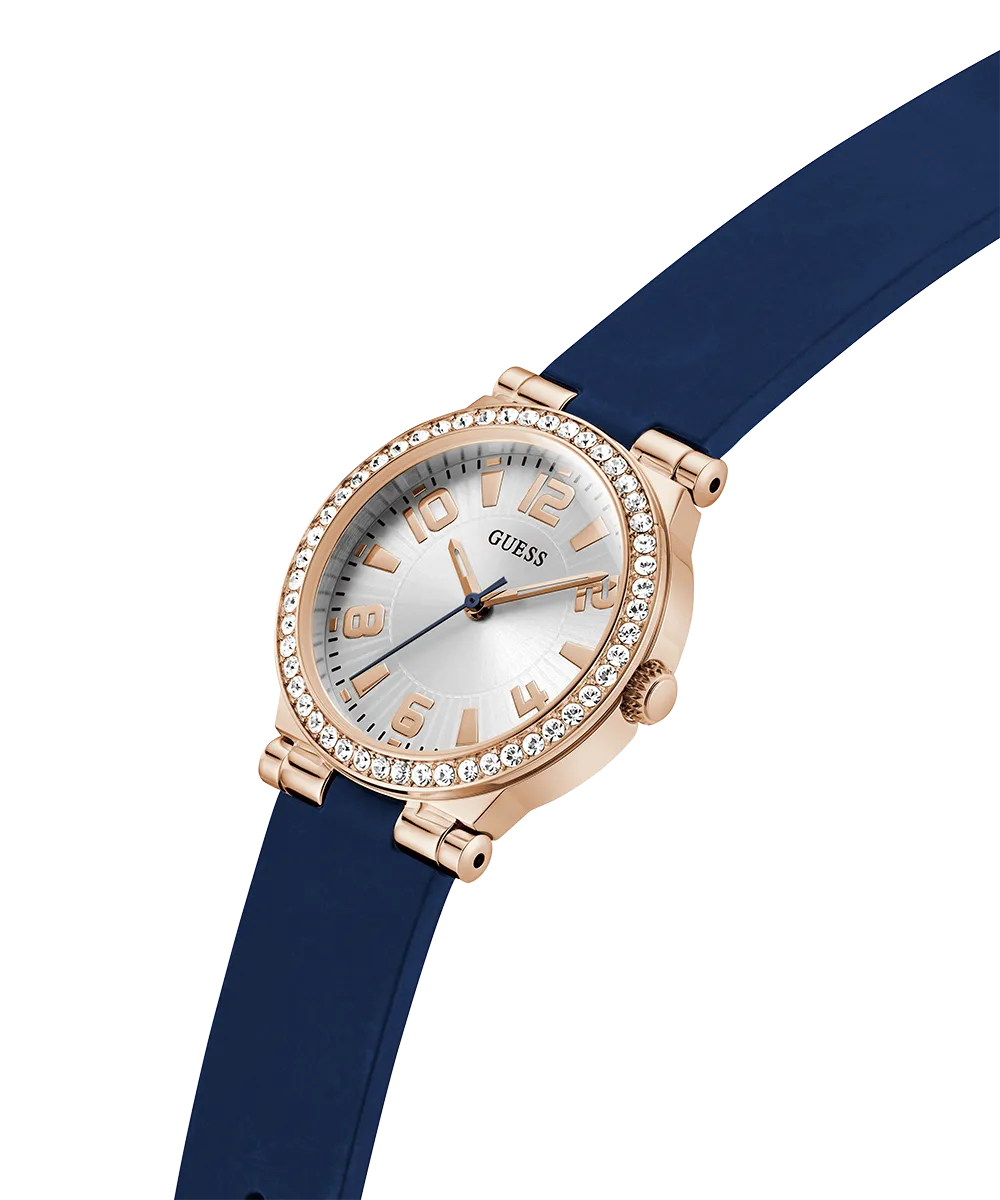 Guess Womens Silicone Watches GUESS Ladies Blue Rose Gold Tone Analog Watch