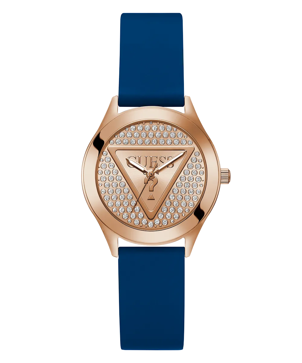 Guess Womens Silicone Watches GUESS Ladies Blue Rose Gold Tone Analog Watch
