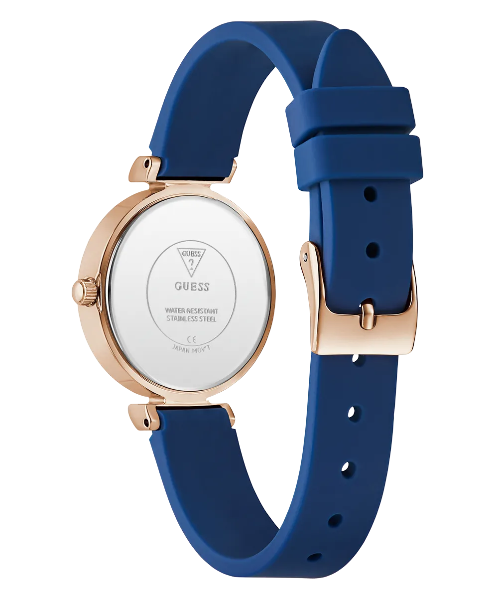Guess Womens Silicone Watches GUESS Ladies Blue Rose Gold Tone Analog Watch