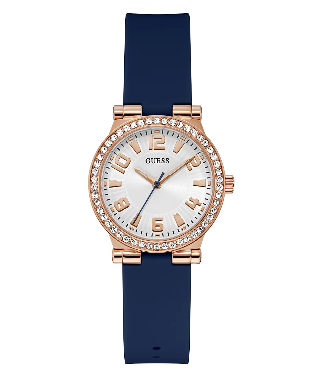 Guess Womens Silicone Watches GUESS Ladies Blue Rose Gold Tone Analog Watch