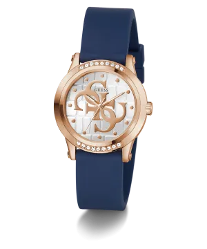 Guess Womens Silicone Watches GUESS Ladies Blue Rose Gold Tone Analog Watch