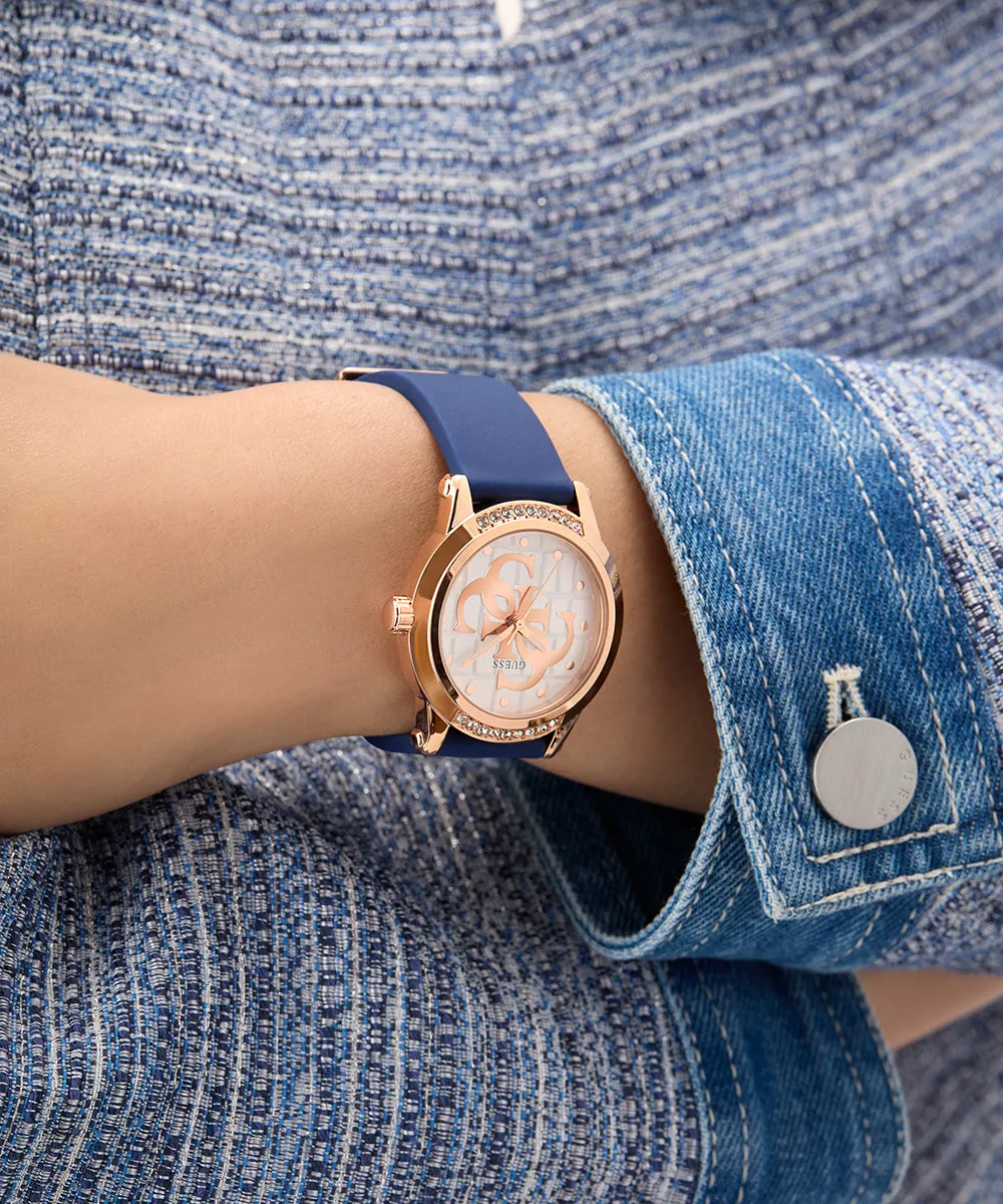Guess Womens Silicone Watches GUESS Ladies Blue Rose Gold Tone Analog Watch