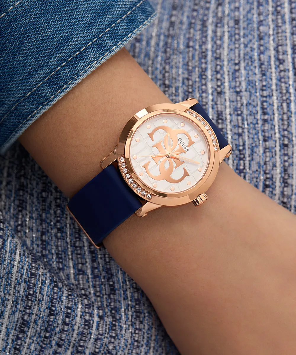 Guess Womens Silicone Watches GUESS Ladies Blue Rose Gold Tone Analog Watch