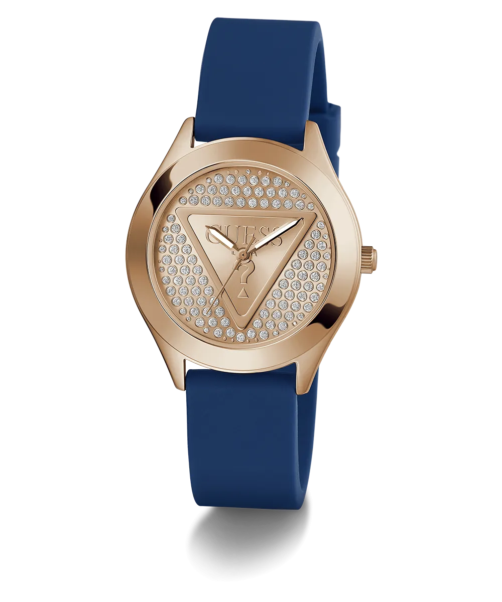 Guess Womens Silicone Watches GUESS Ladies Blue Rose Gold Tone Analog Watch